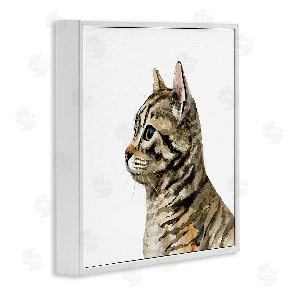 Watercolor Tabby Cat Portrait White Frame Print Wall Art, Home Decor by Victoria Barnes