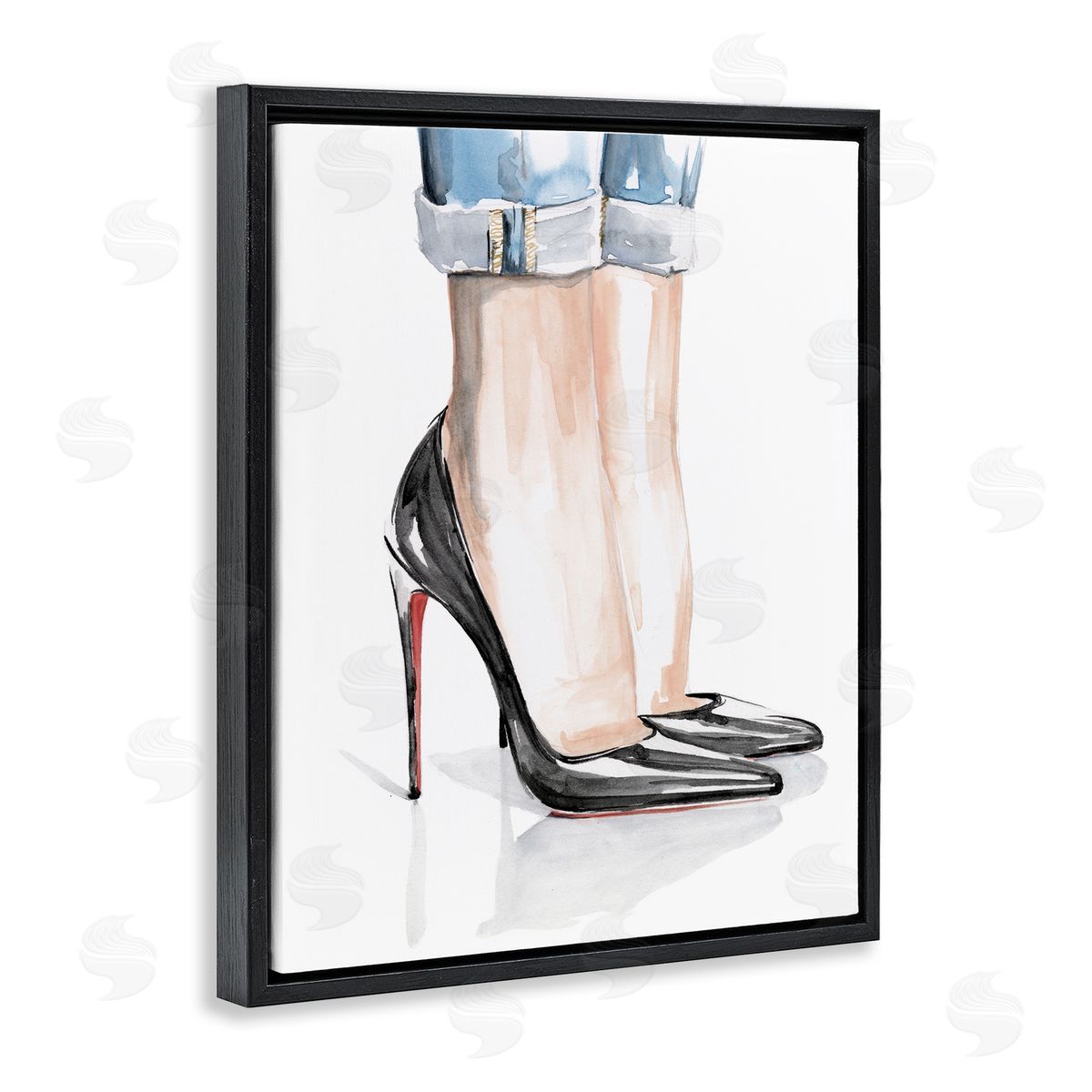 Black Heels and Cuffed Jeans Black Floating Frame Canvas Wall Art, Home Decor by Jennifer Paxton Parker
