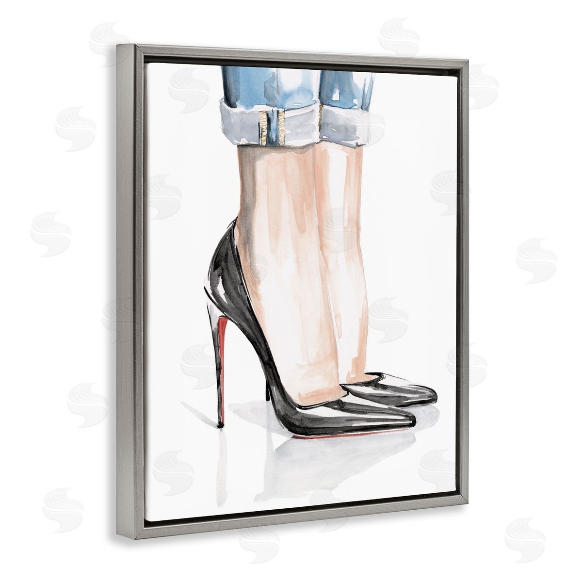 Black Heels and Cuffed Jeans Grey Floating Frame Canvas Wall Art, Home Decor by Jennifer Paxton Parker
