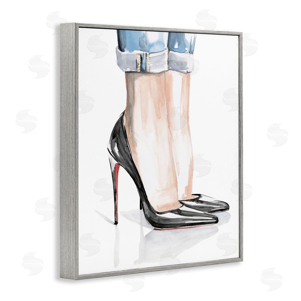 Black Heels and Cuffed Jeans Grey Frame Print Wall Art, Home Decor by Jennifer Paxton Parker