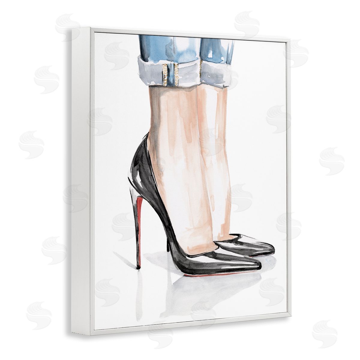 Black Heels and Cuffed Jeans White Frame Print Wall Art, Home Decor by Jennifer Paxton Parker