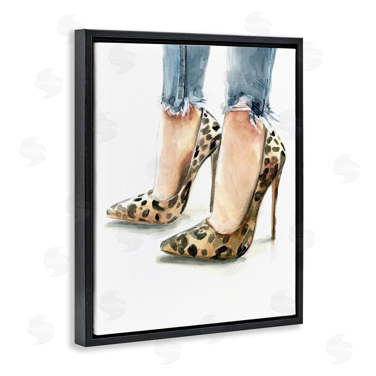 Cheetah Heels and Cuffed Jeans Black Floating Frame Canvas Wall Art, Home Decor by Jennifer Paxton Parker