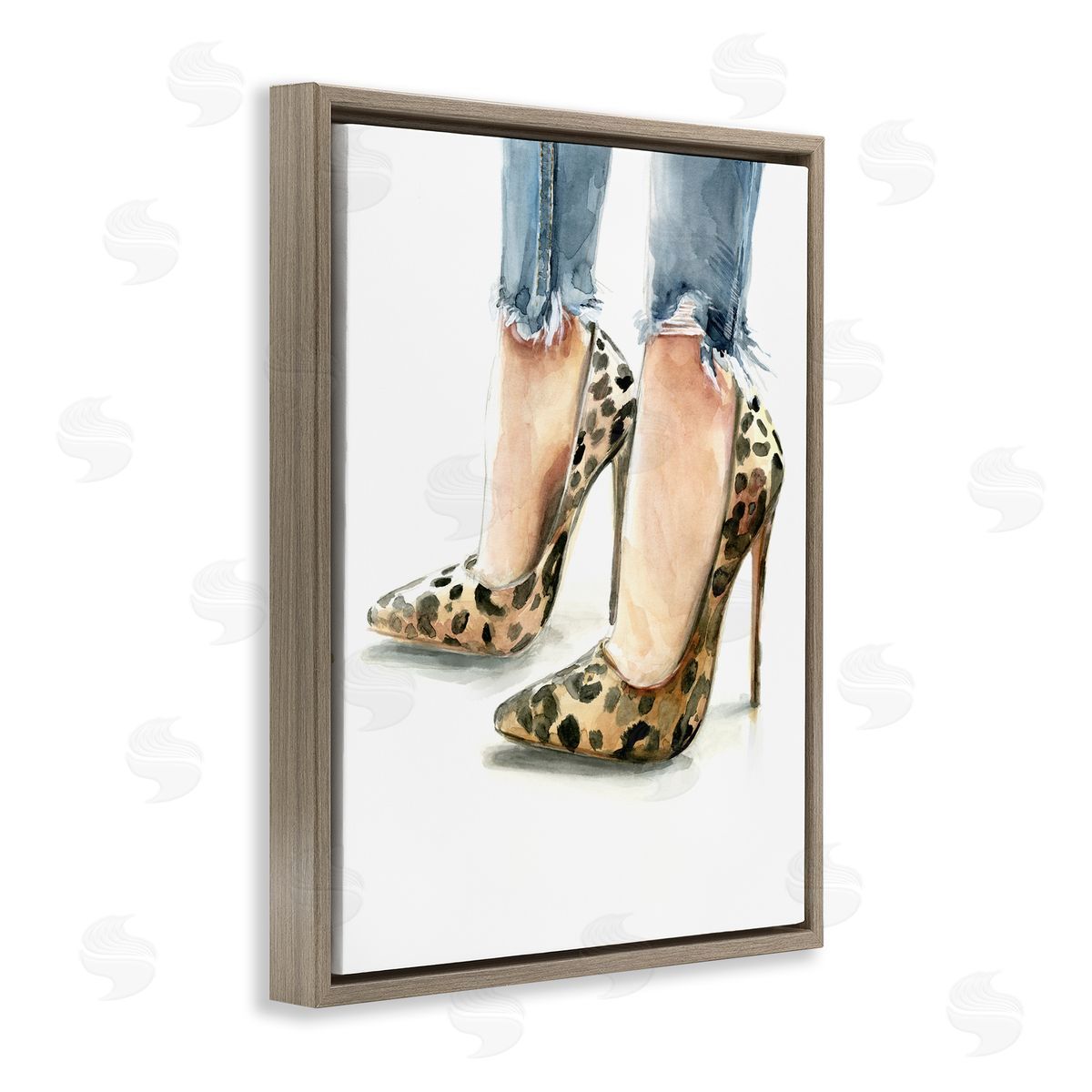 Cheetah Heels and Cuffed Jeans Brown Floating Frame Canvas Wall Art, Home Decor by Jennifer Paxton Parker