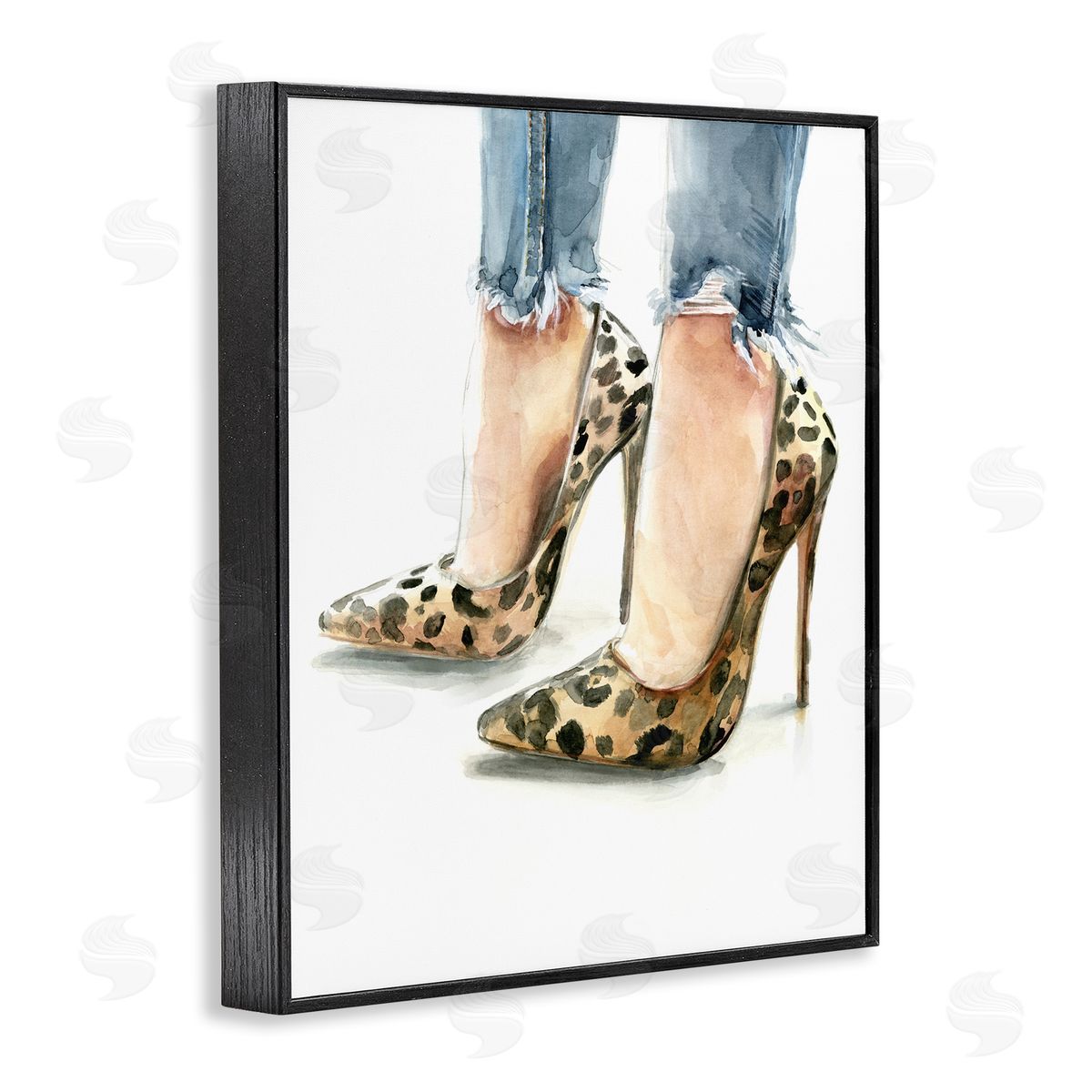 Cheetah Heels and Cuffed Jeans Black Frame Print Wall Art, Home Decor by Jennifer Paxton Parker