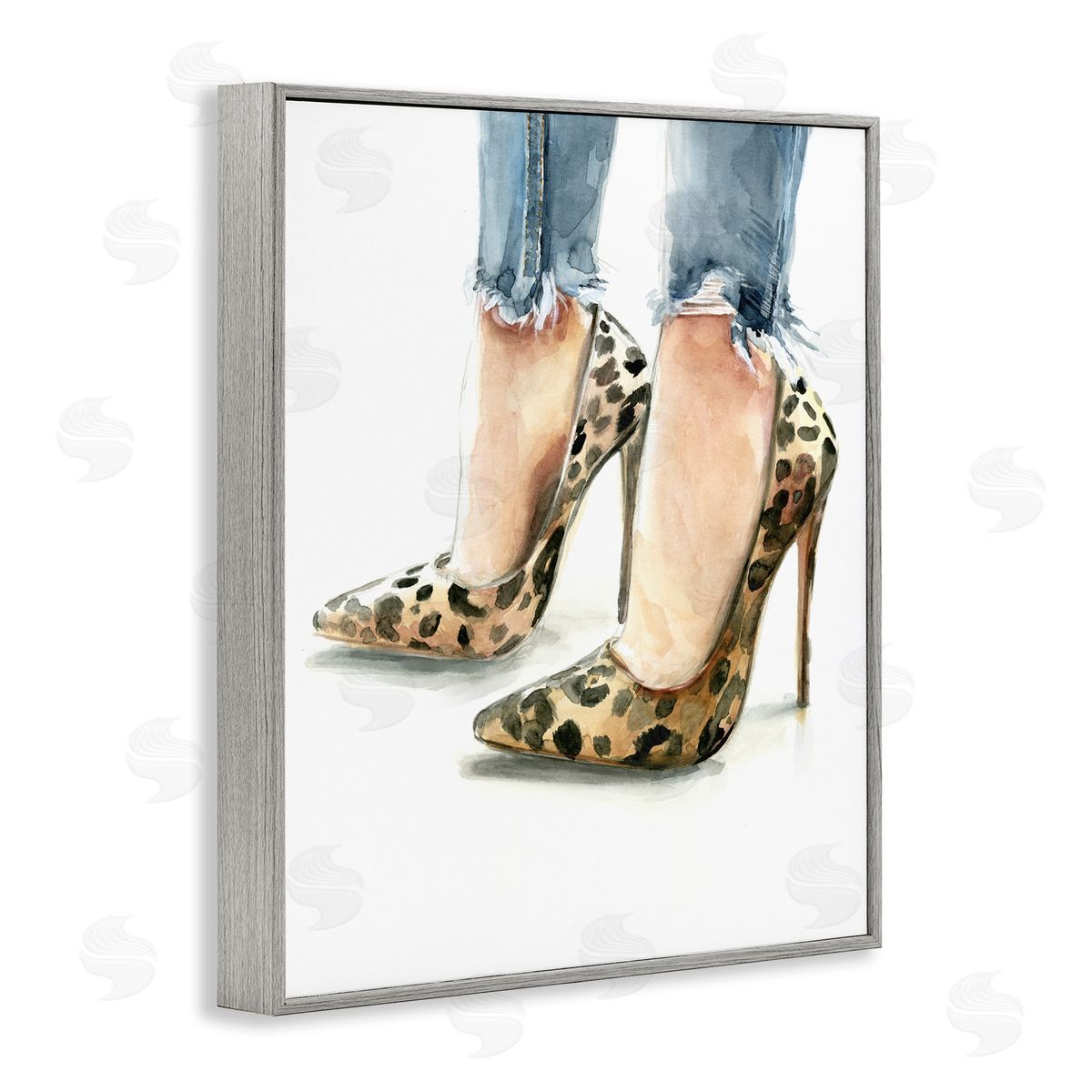 Cheetah Heels and Cuffed Jeans Grey Frame Print Wall Art, Home Decor by Jennifer Paxton Parker