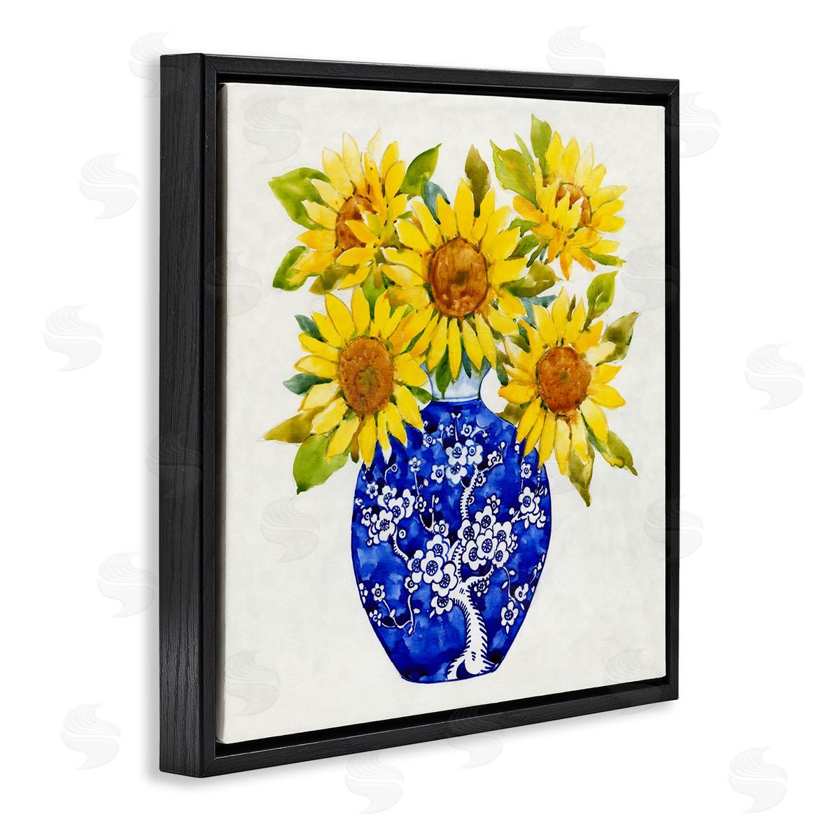 Watercolor Sunflower Bouquet Black Floating Frame Canvas Wall Art, Home Decor by Tim OToole