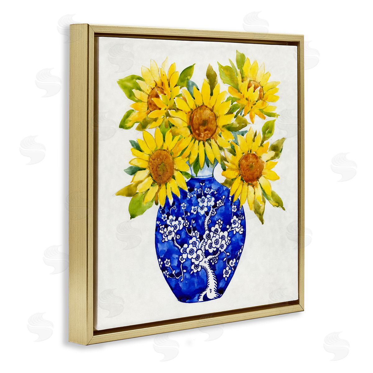 Watercolor Sunflower Bouquet Gold Floating Frame Canvas Wall Art, Home Decor by Tim OToole