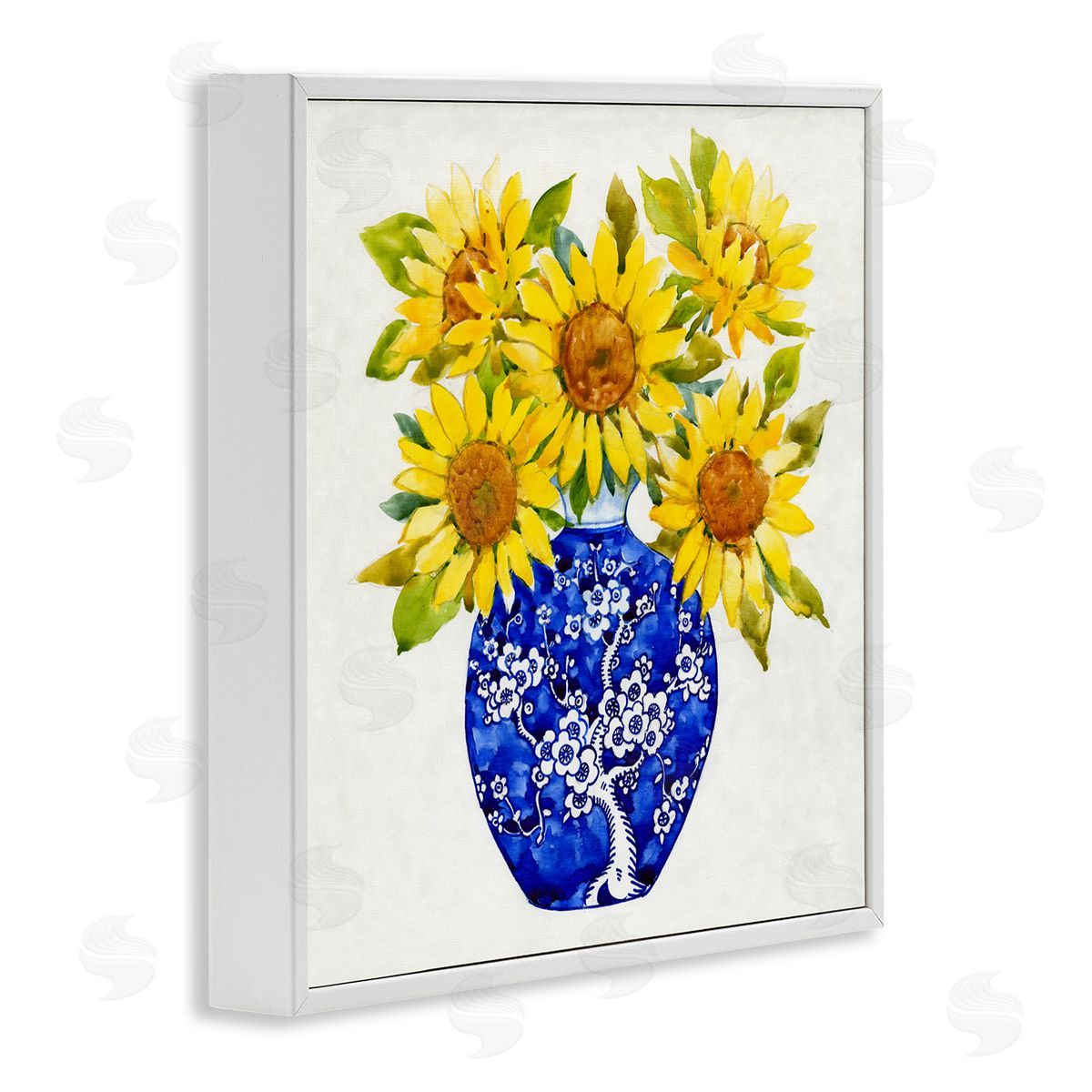 Watercolor Sunflower Bouquet White Frame Print Wall Art, Home Decor by Tim OToole