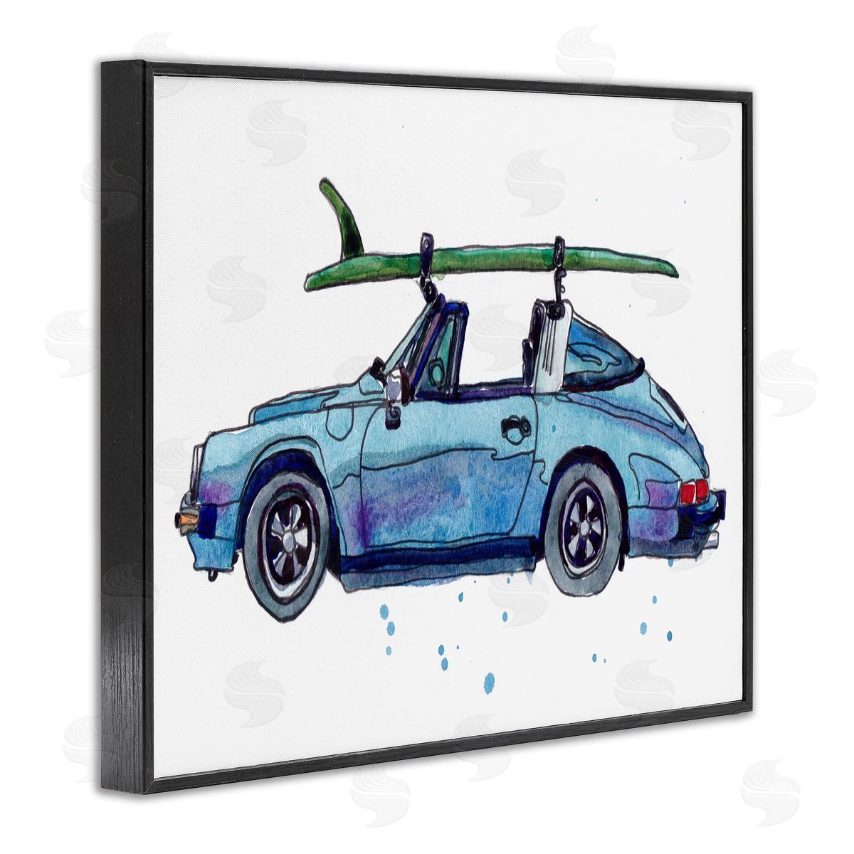 Vintage Blue Surf Car Black Frame Print Wall Art, Home Decor by Paul McCreery