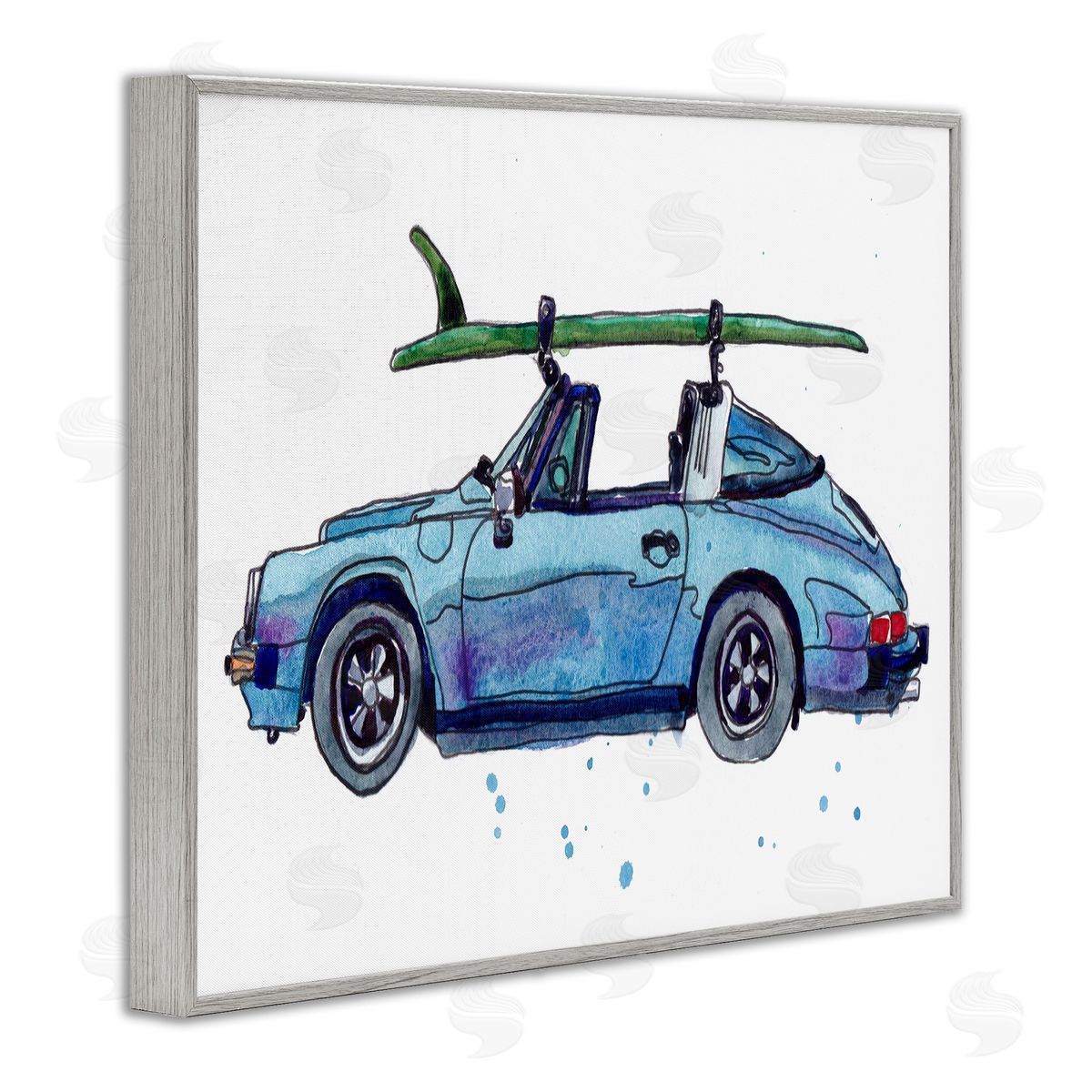 Vintage Blue Surf Car Grey Frame Print Wall Art, Home Decor by Paul McCreery