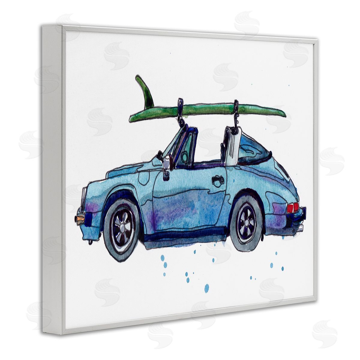 Vintage Blue Surf Car White Frame Print Wall Art, Home Decor by Paul McCreery