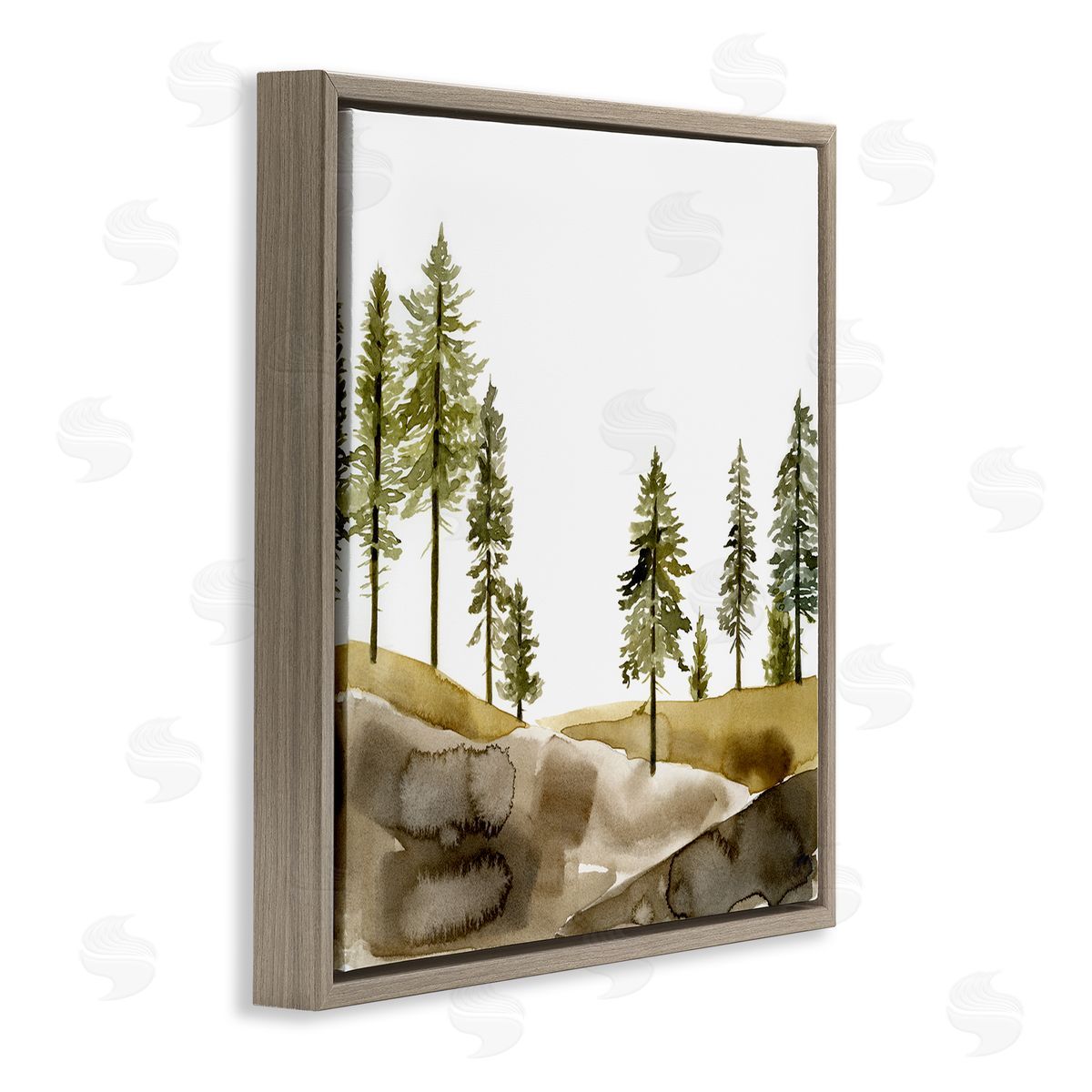 Pine Tree Forest Landscape Brown Floating Frame Canvas Wall Art, Home Decor by Jacob Green