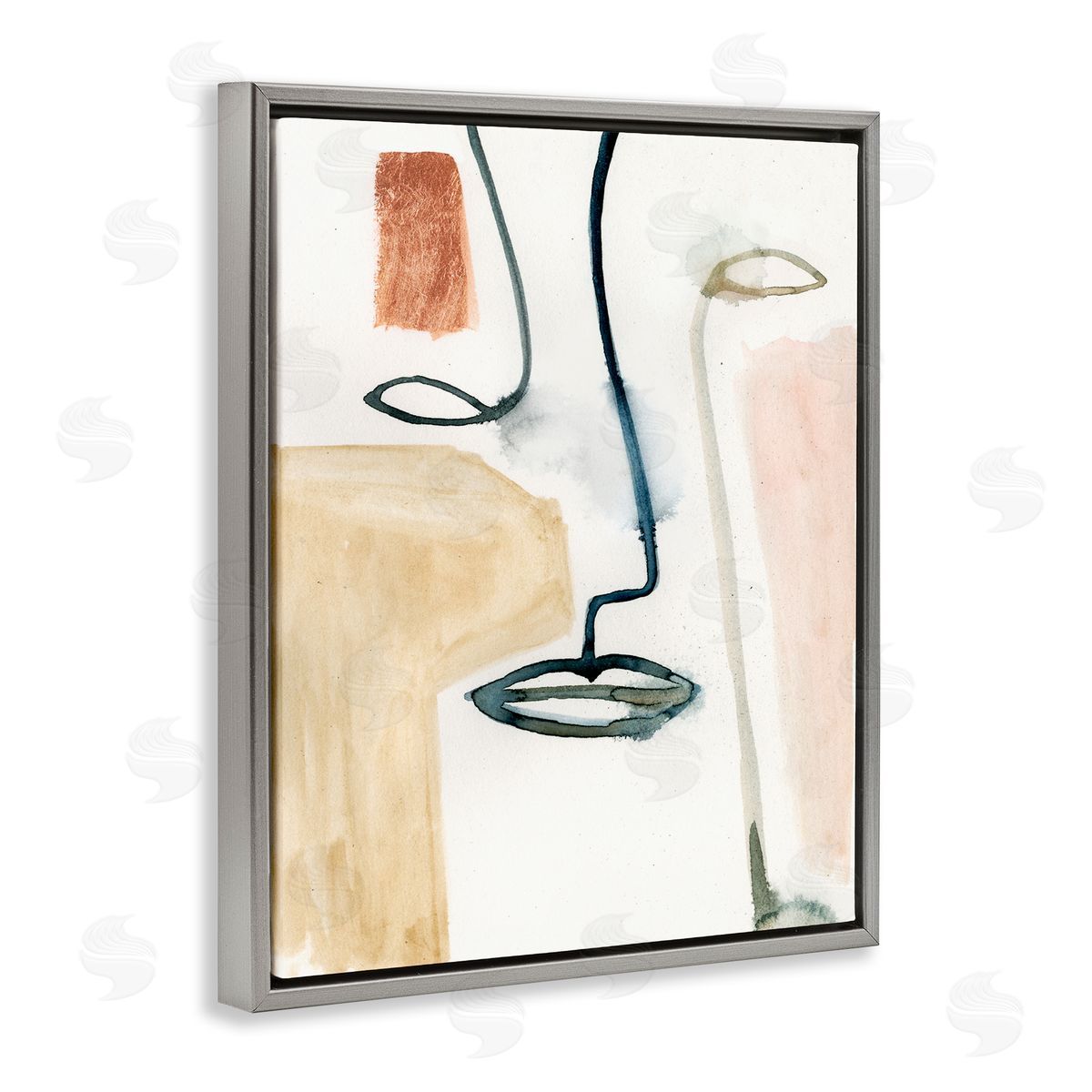 Abstract Line and Color Block Portrait Grey Floating Frame Canvas Wall Art, Home Decor by Victoria Barnes