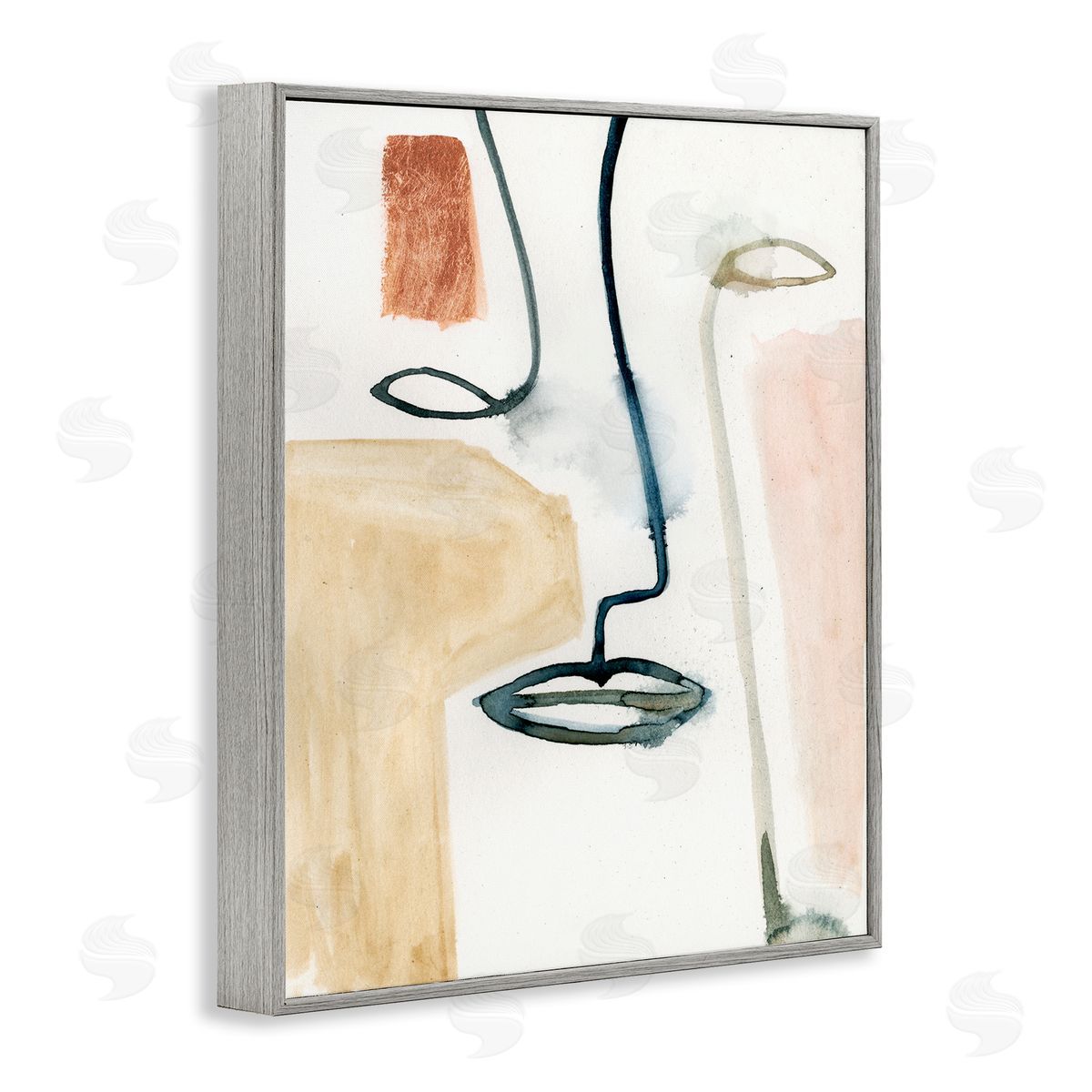 Abstract Line and Color Block Portrait Grey Frame Print Wall Art, Home Decor by Victoria Barnes