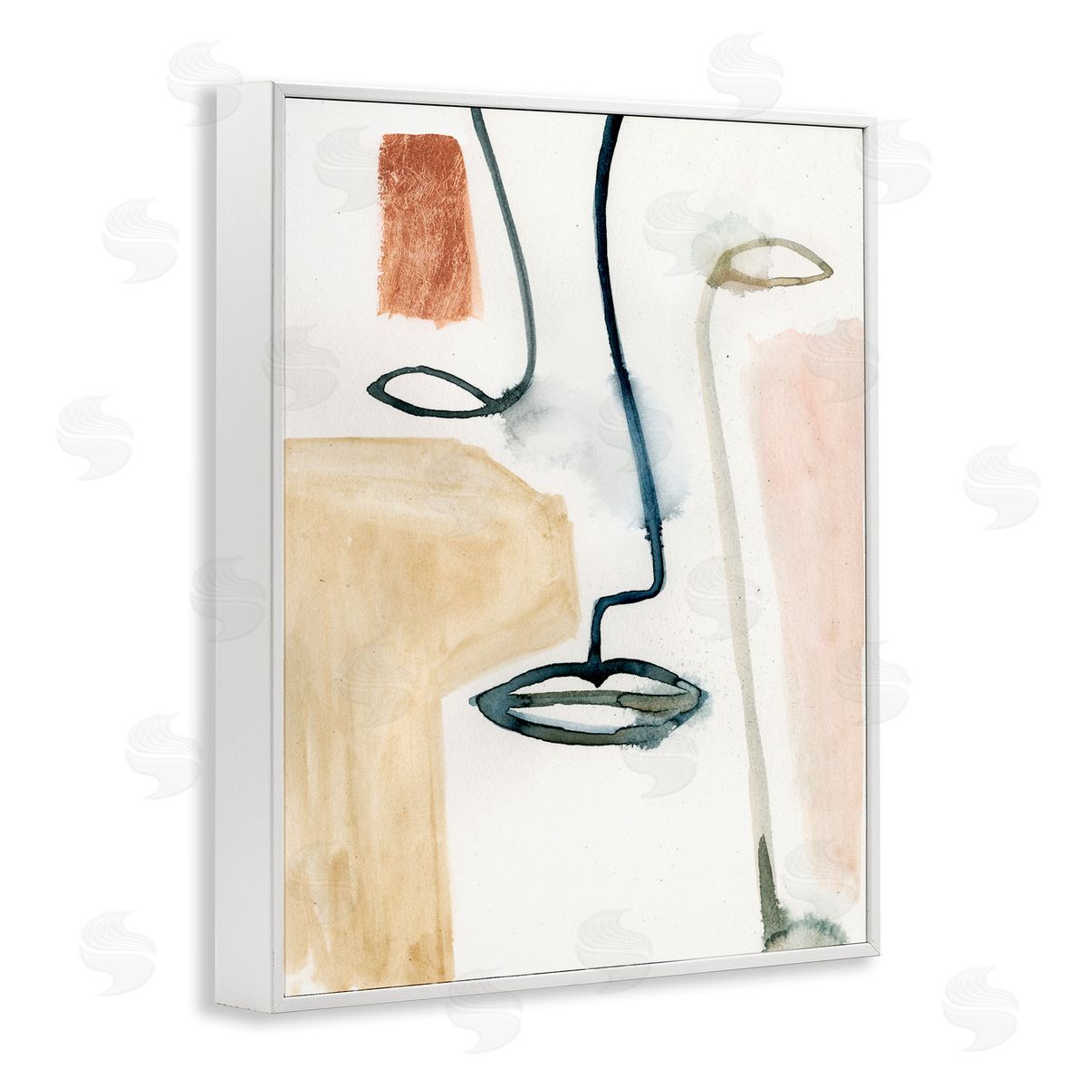 Abstract Line and Color Block Portrait White Frame Print Wall Art, Home Decor by Victoria Barnes