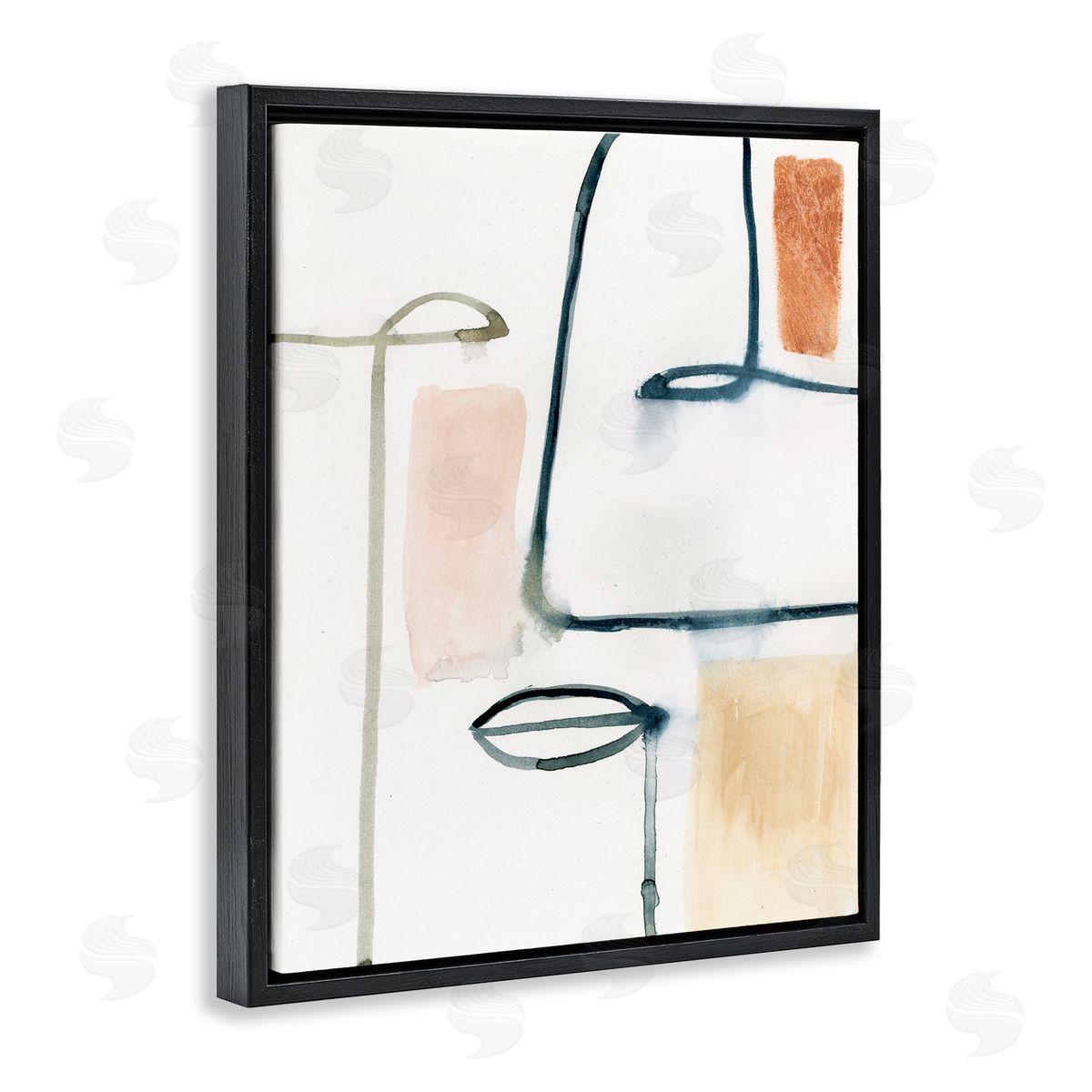 Abstract Collor Block and Line Portrait Black Floating Frame Canvas Wall Art, Home Decor by Victoria Barnes