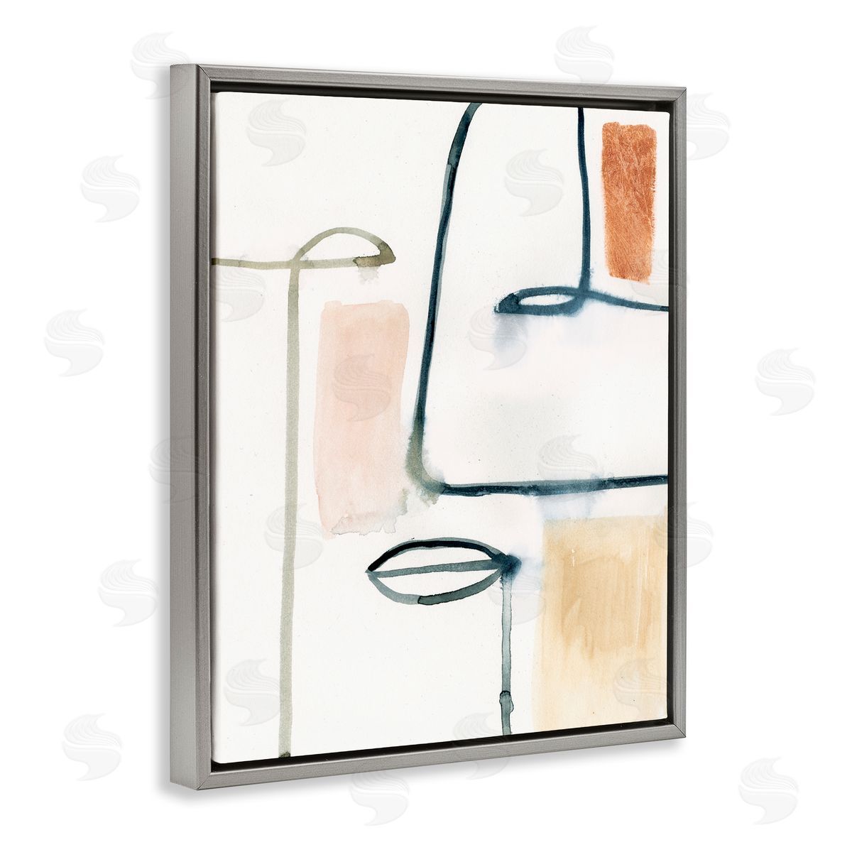 Abstract Collor Block and Line Portrait Grey Floating Frame Canvas Wall Art, Home Decor by Victoria Barnes