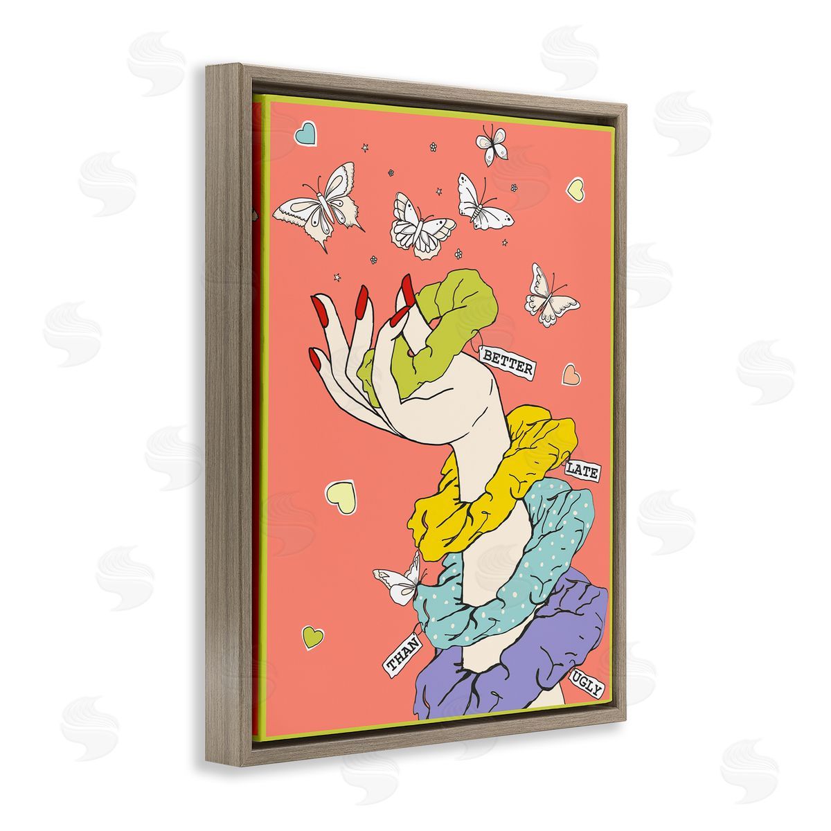 Better Late Than Ugly Funny Brown Floating Frame Canvas Wall Art, Home Decor by Sangita Bachelet