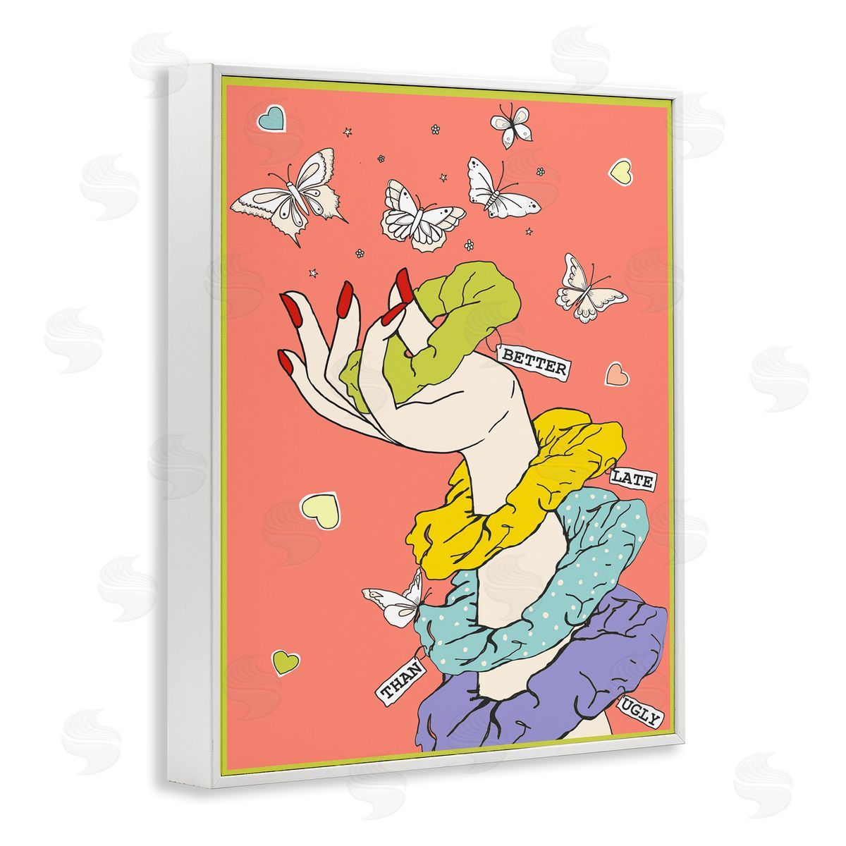 Better Late Than Ugly Funny White Frame Print Wall Art, Home Decor by Sangita Bachelet