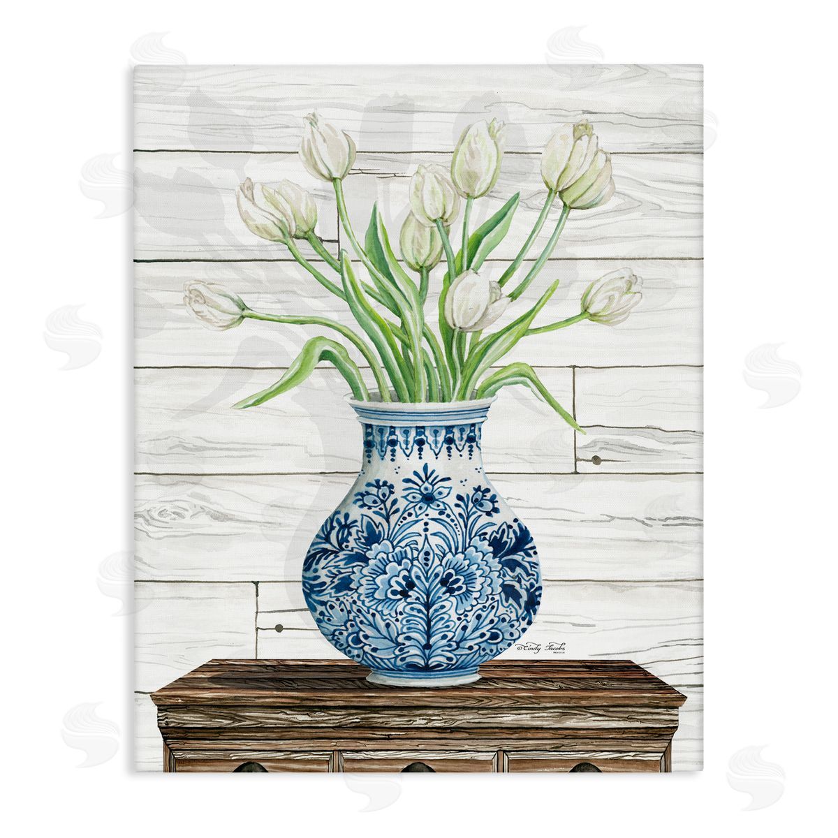 Tulip Bouquet in Blue vase Canvas Wall Art, Home Decor by Cindy Jacobs
