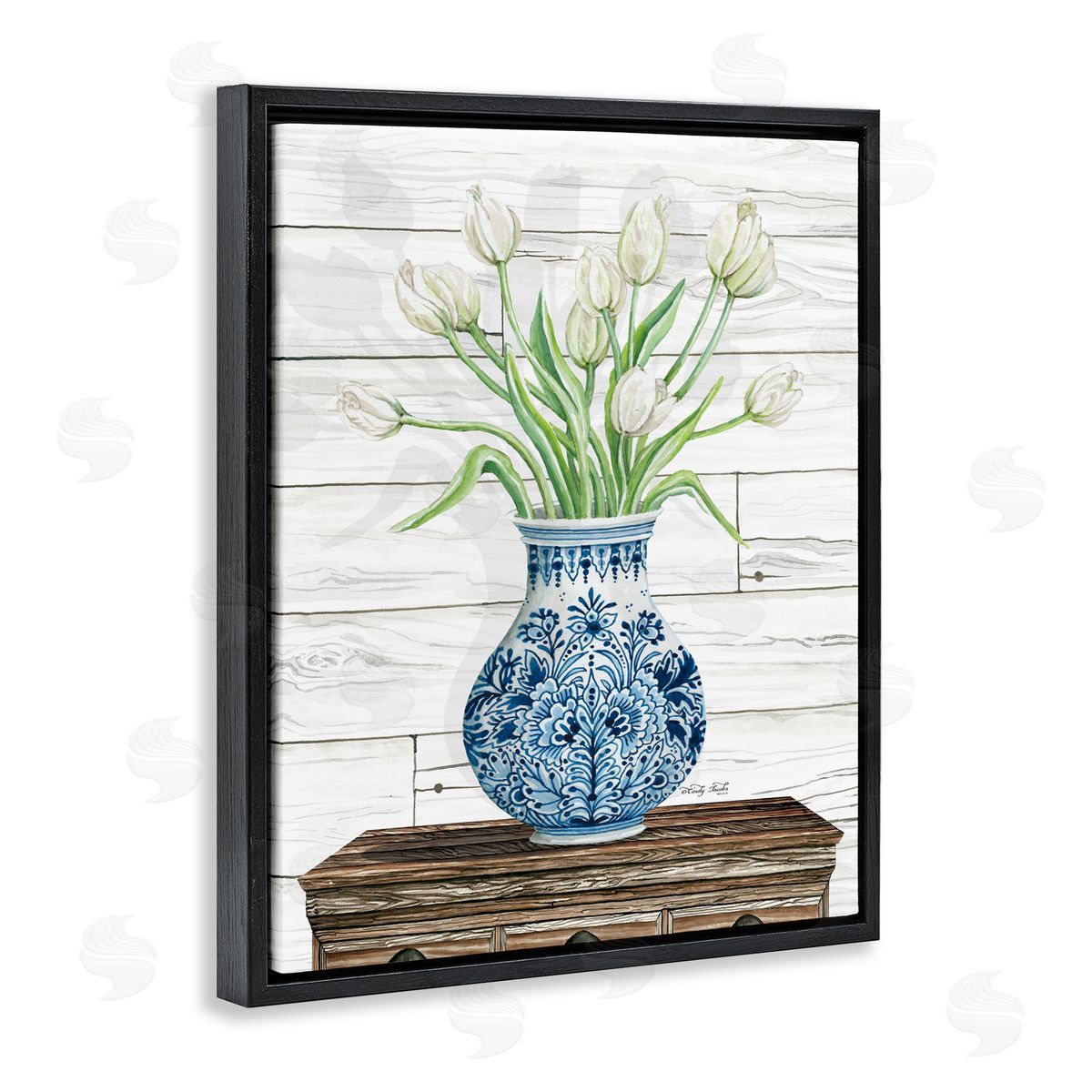 Tulip Bouquet in Blue vase Black Floating Frame Canvas Wall Art, Home Decor by Cindy Jacobs