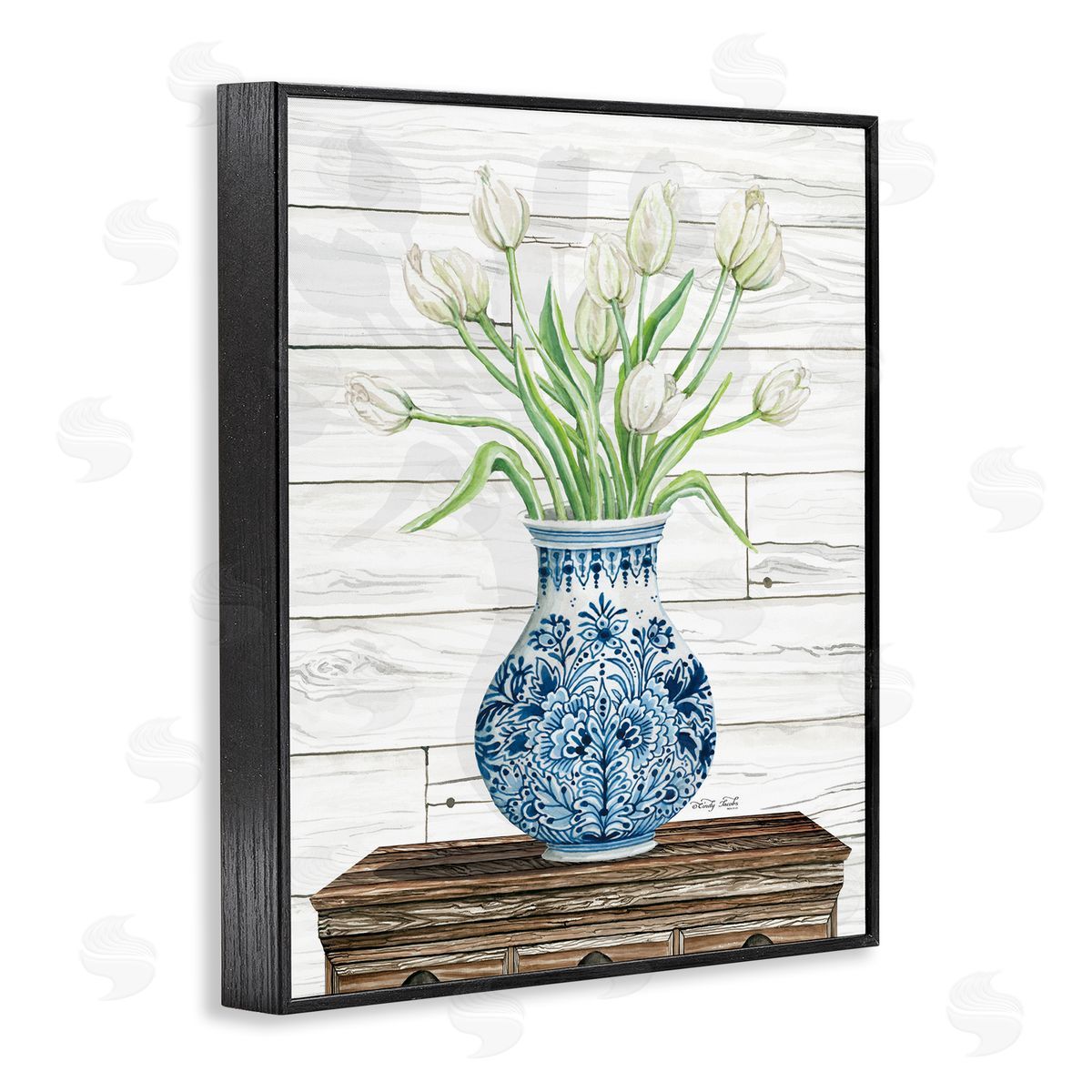 Tulip Bouquet in Blue vase Black Frame Print Wall Art, Home Decor by Cindy Jacobs