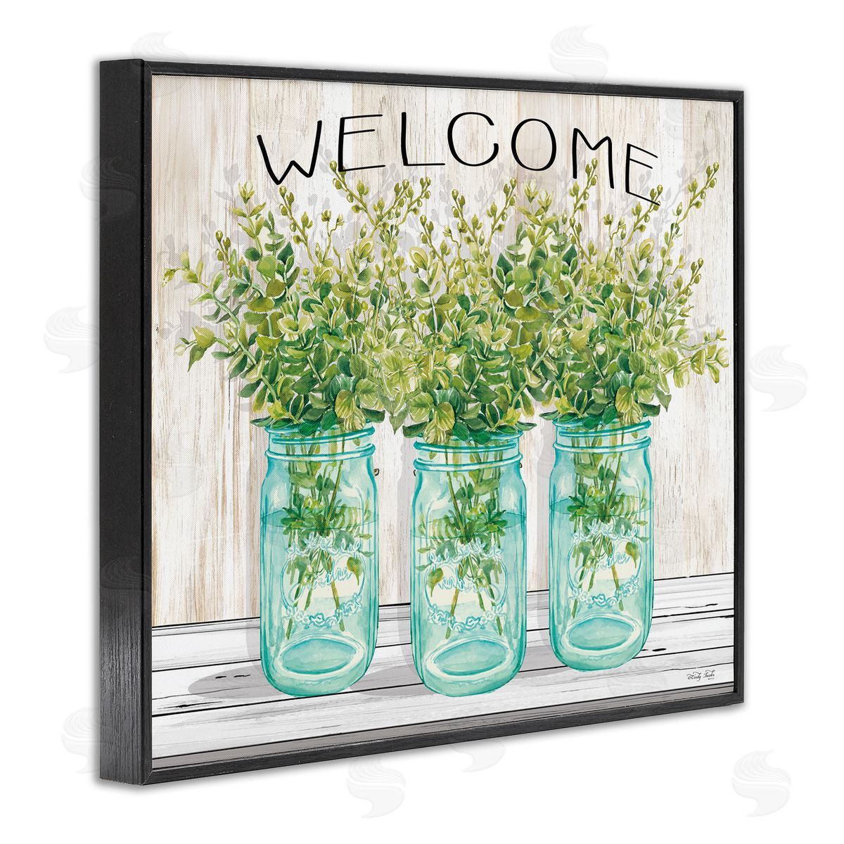 Welcome Sign With Botanical Jars Black Frame Print Wall Art, Home Decor by Cindy Jacobs