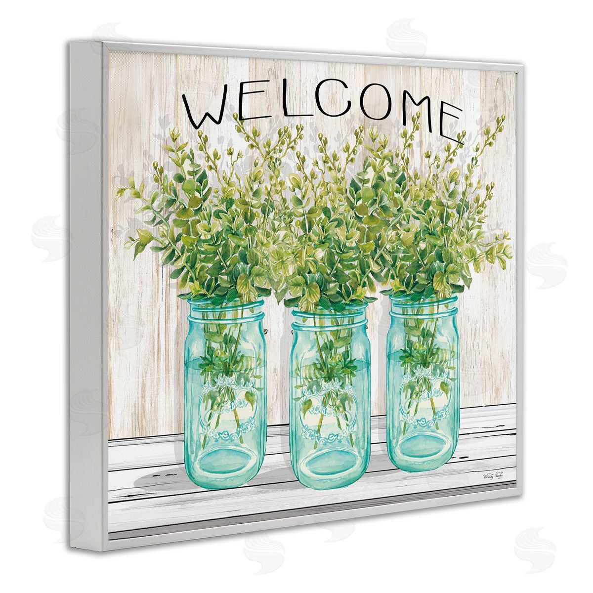 Welcome Sign With Botanical Jars White Frame Print Wall Art, Home Decor by Cindy Jacobs