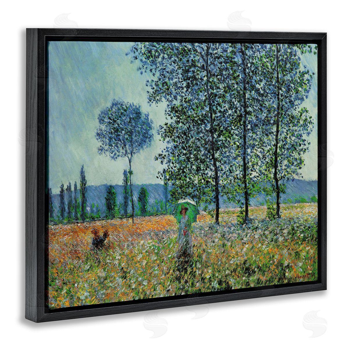 Felder im Fruhling Classical Black Floating Frame Canvas Wall Art, Home Decor by Claude Monet