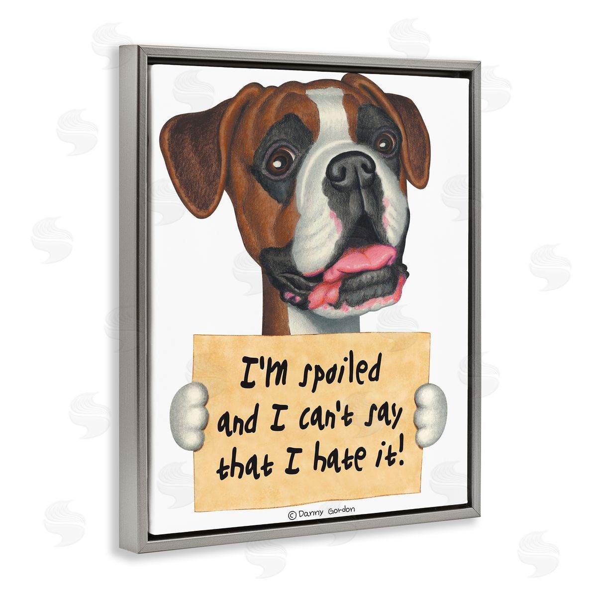 Funny Spoiled Dog Phrase Grey Floating Frame Canvas Wall Art, Home Decor by Danny Gordan