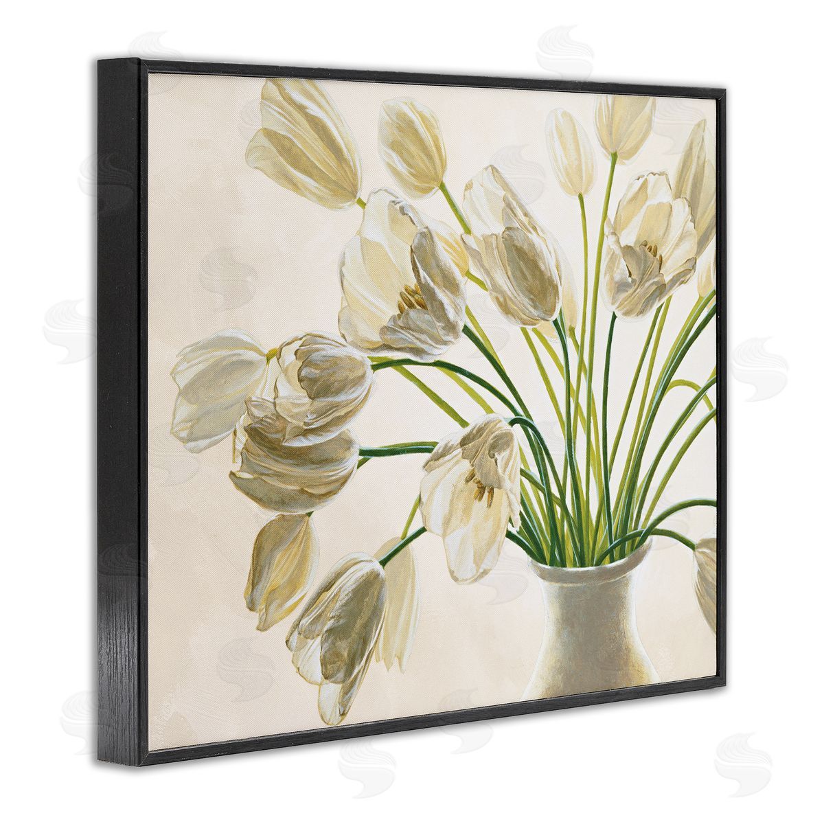 Tranquil White Tulip Bouquet Black Frame Print Wall Art, Home Decor by Eva Barberini