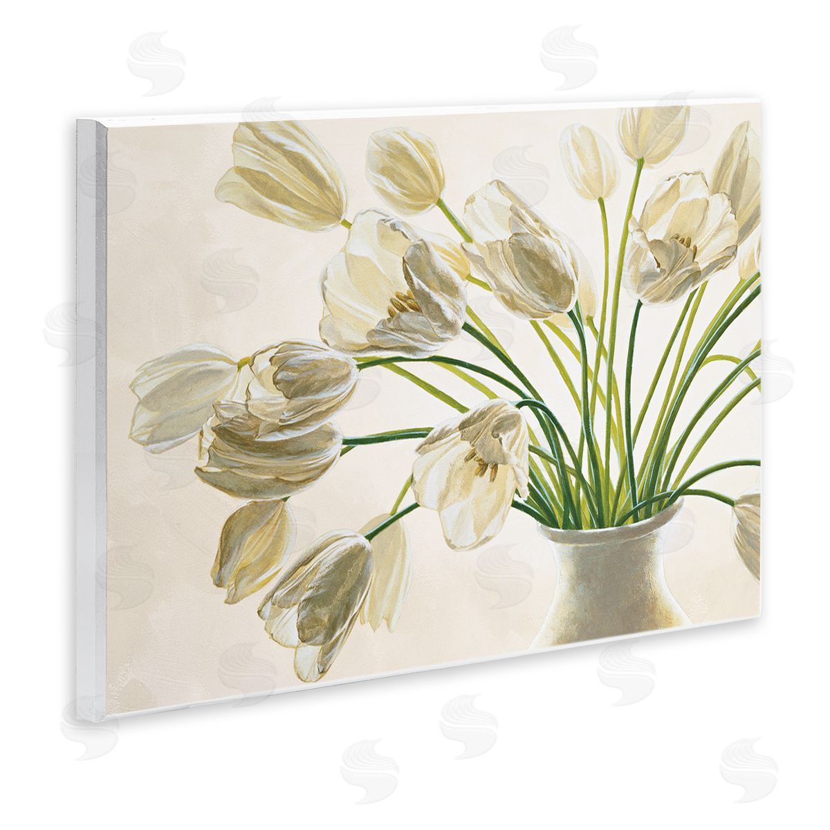 Tranquil White Tulip Bouquet Wood Plaque Wall Art, Home Decor by Eva Barberini