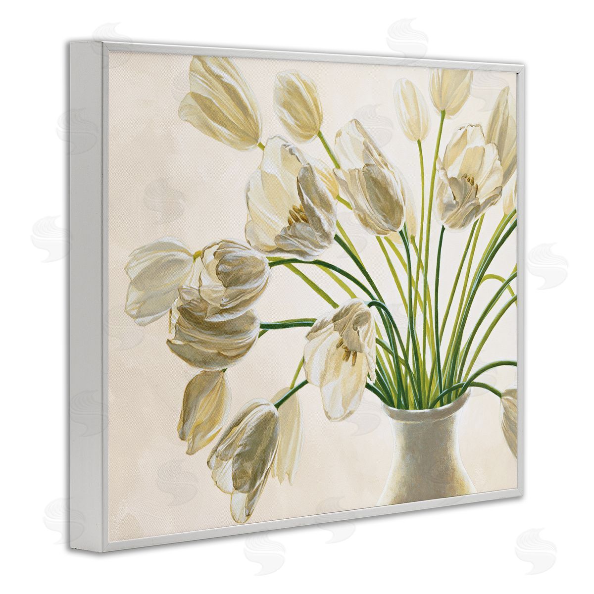 Tranquil White Tulip Bouquet White Frame Print Wall Art, Home Decor by Eva Barberini