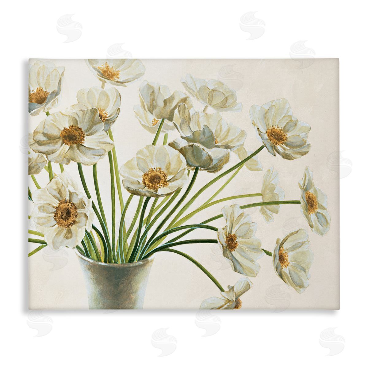 Peaceful White Poppy Bouquet Canvas Wall Art, Home Decor by Eva Barberini