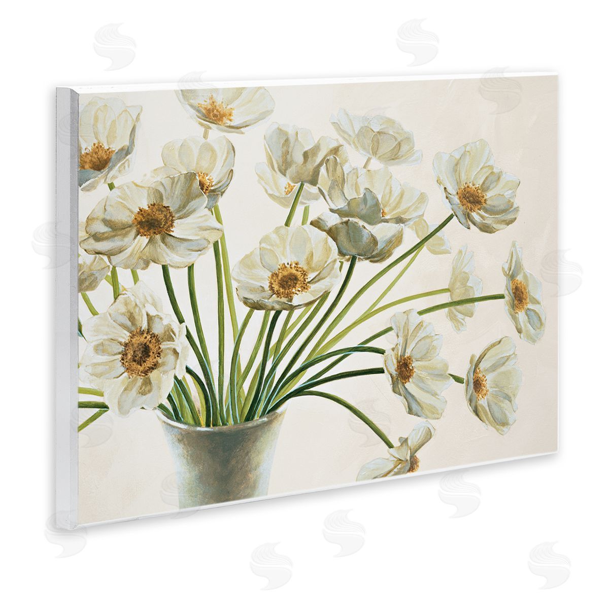 Peaceful White Poppy Bouquet Wood Plaque Wall Art, Home Decor by Eva Barberini