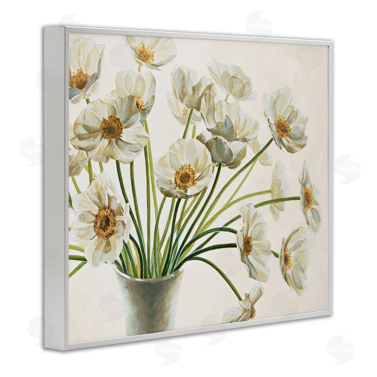 Peaceful White Poppy Bouquet White Frame Print Wall Art, Home Decor by Eva Barberini