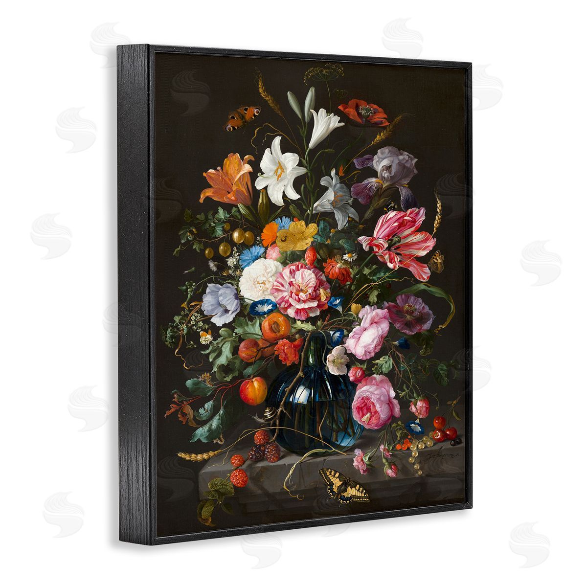 Flowers in Vase Classic Painting Black Frame Print Wall Art, Home Decor by Abraham Mignon