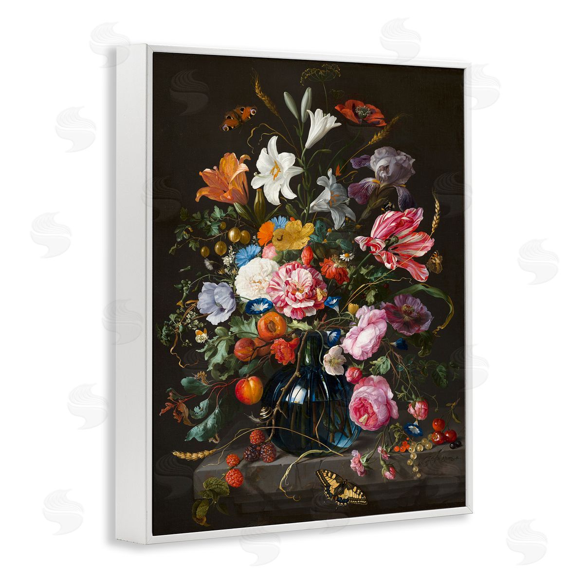 Flowers in Vase Classic Painting White Frame Print Wall Art, Home Decor by Abraham Mignon