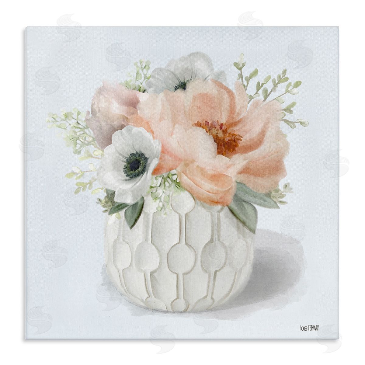 Cottage Florals in Geometric Vase Canvas Wall Art, Home Decor by House Fenway