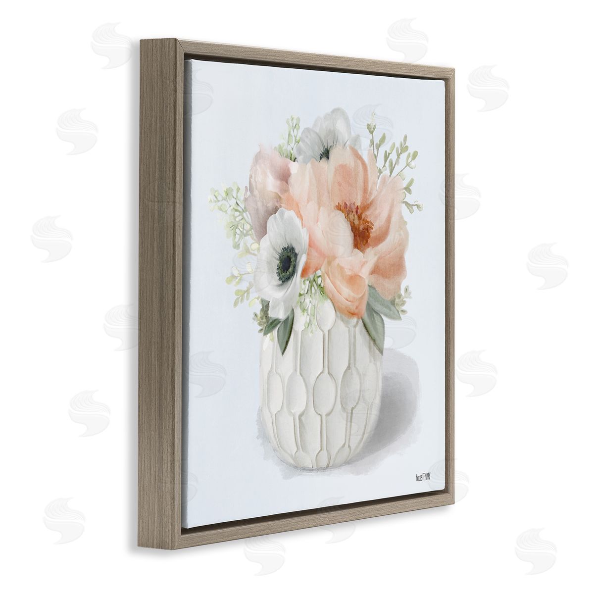 Cottage Florals in Geometric Vase Brown Floating Frame Canvas Wall Art, Home Decor by House Fenway