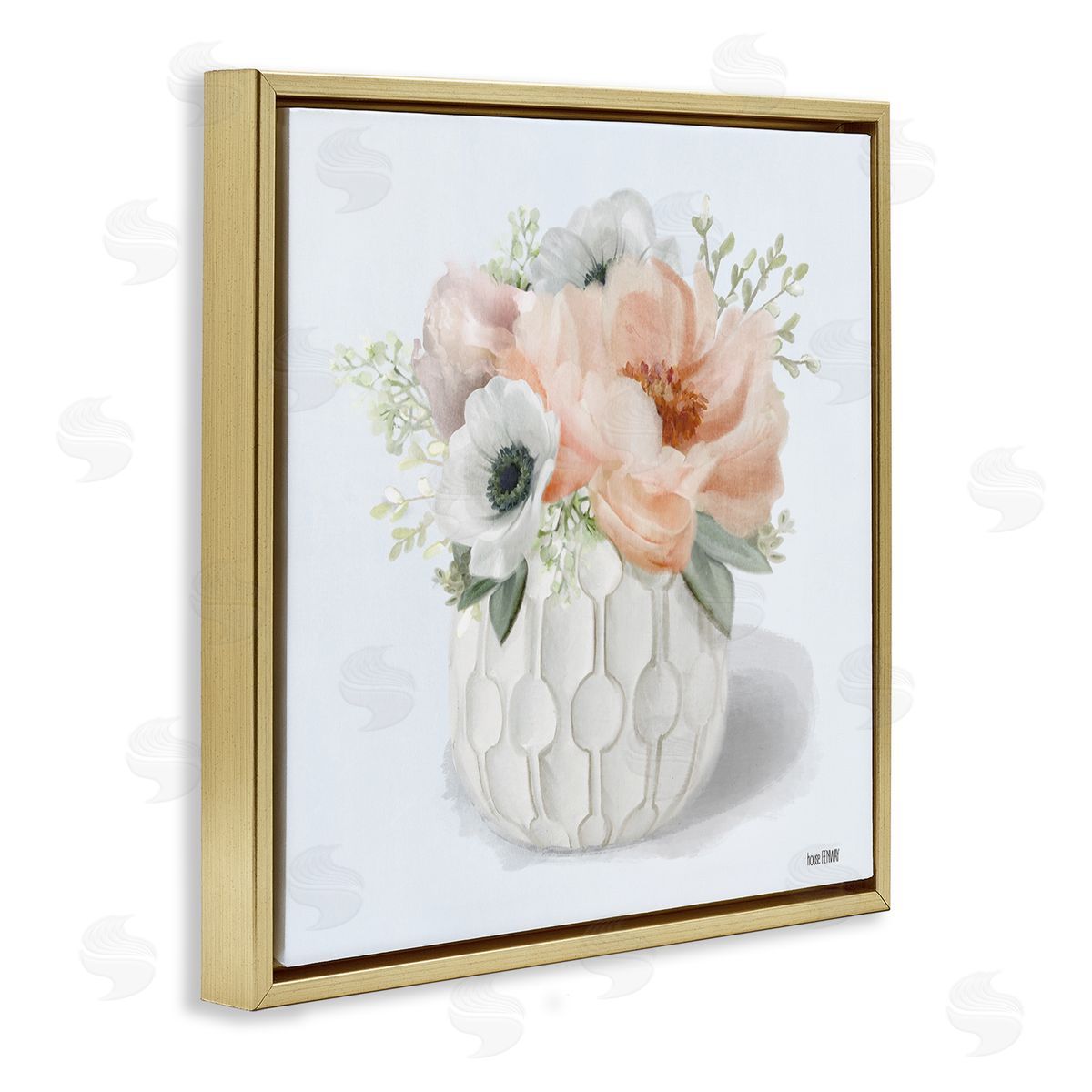 Cottage Florals in Geometric Vase Gold Floating Frame Canvas Wall Art, Home Decor by House Fenway