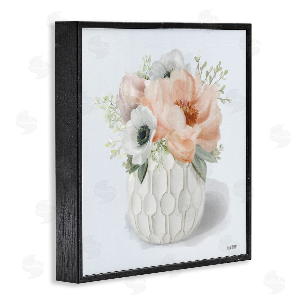 Cottage Florals in Geometric Vase Black Frame Print Wall Art, Home Decor by House Fenway