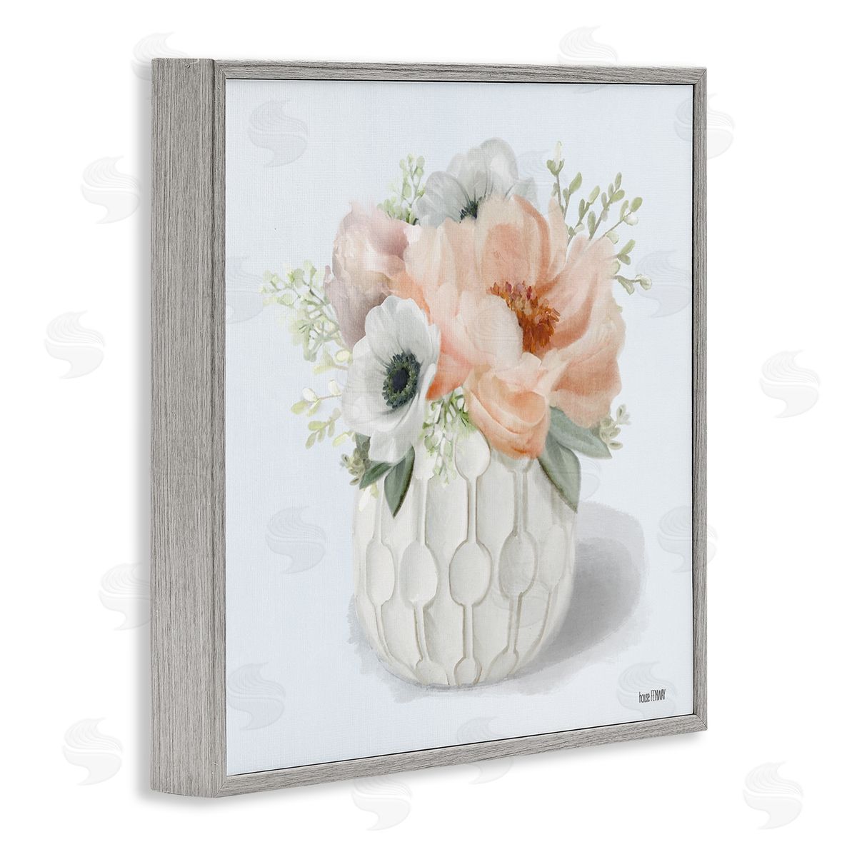 Cottage Florals in Geometric Vase Grey Frame Print Wall Art, Home Decor by House Fenway