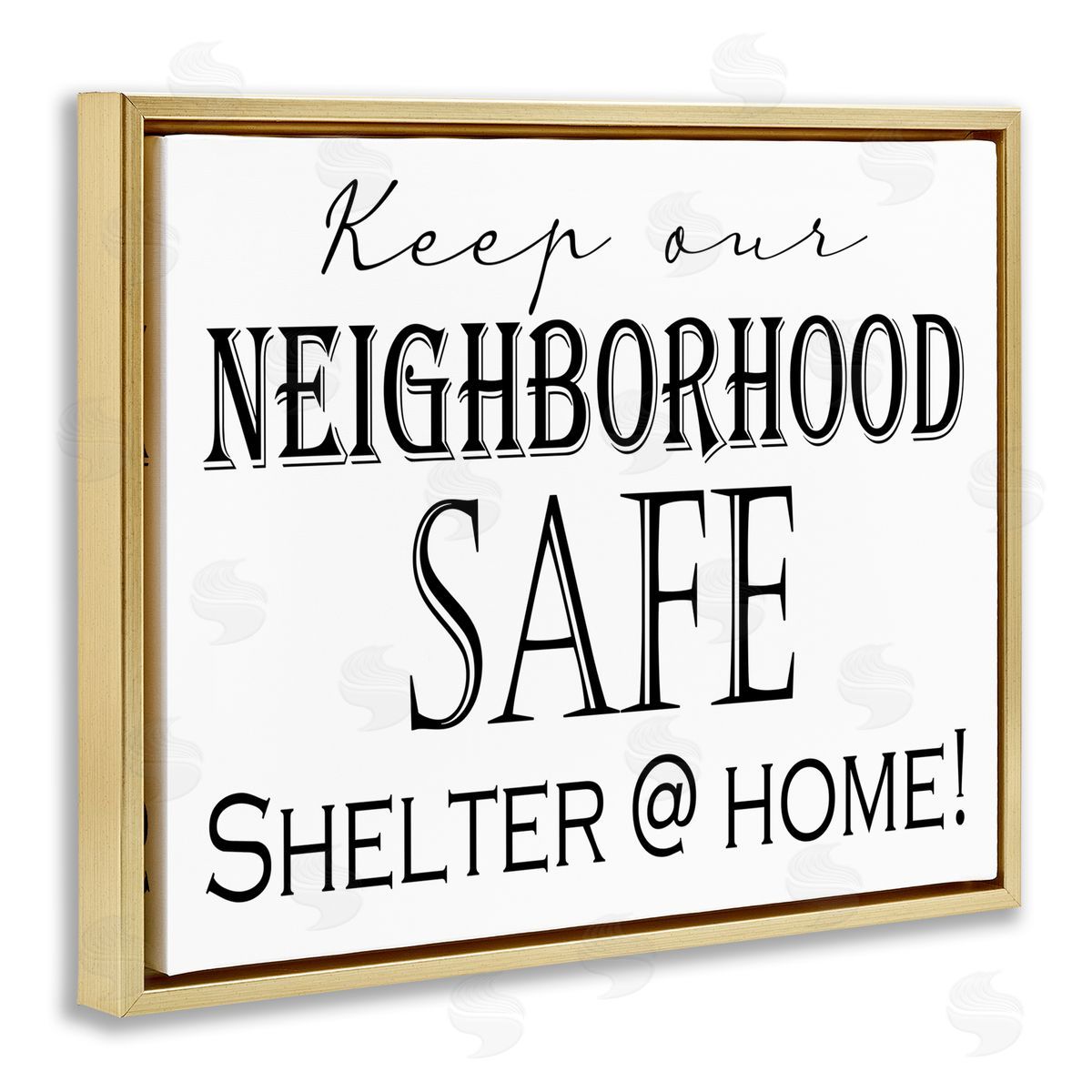 Shelter Safe At Home Gold Floating Frame Canvas Wall Art, Home Decor by Gail Green