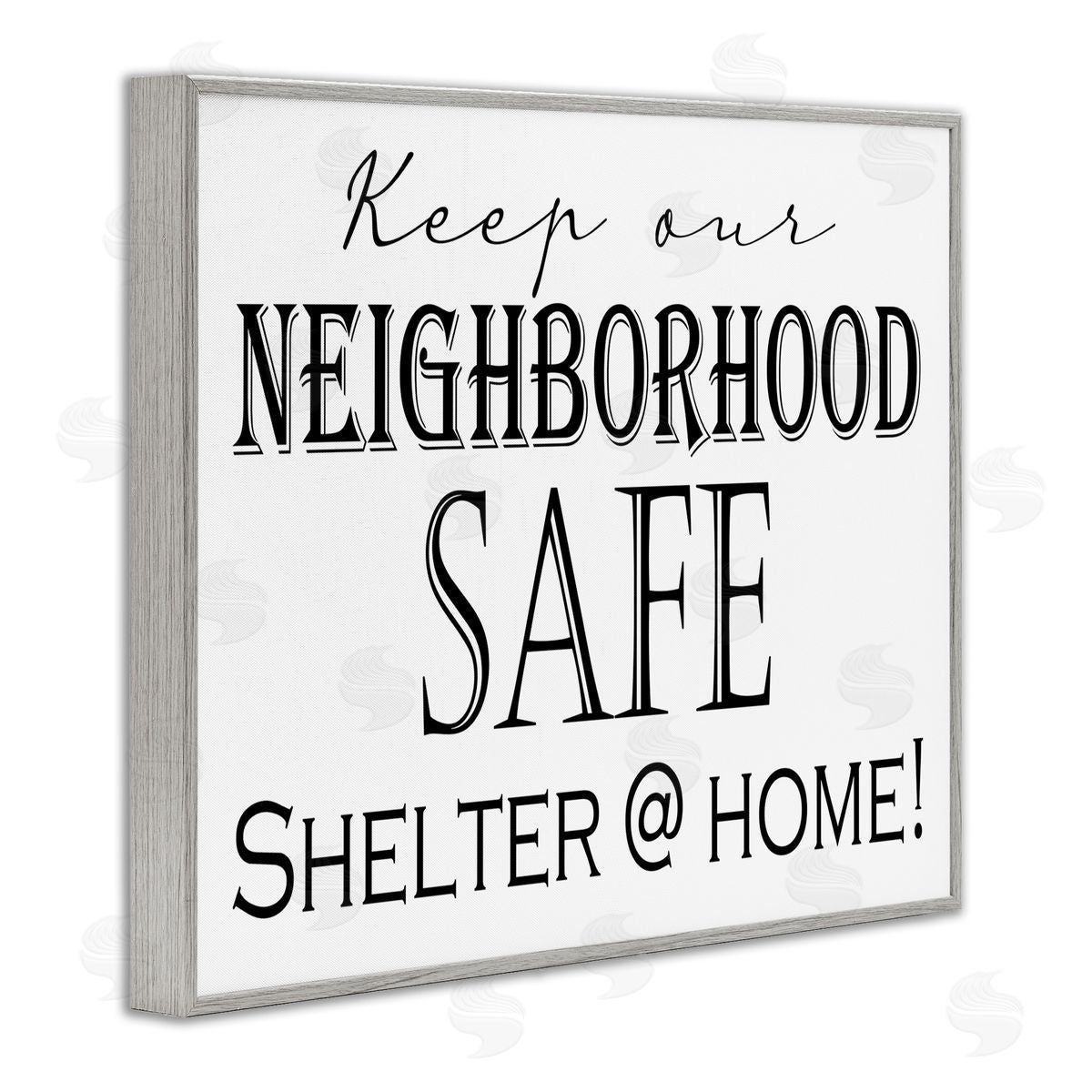 Shelter Safe At Home Grey Frame Print Wall Art, Home Decor by Gail Green