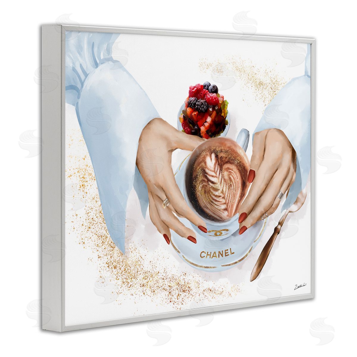 Coffee Cup with Fashion Detail White Frame Print Wall Art, Home Decor by Ziwei Li