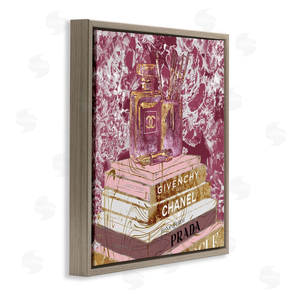 Cosmetics on Books Pink Brown Floating Frame Canvas Wall Art, Home Decor by Ziwei Li