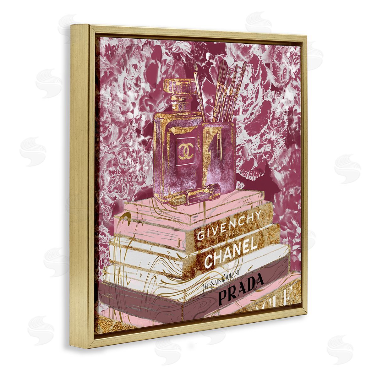 Cosmetics on Books Pink Gold Floating Frame Canvas Wall Art, Home Decor by Ziwei Li