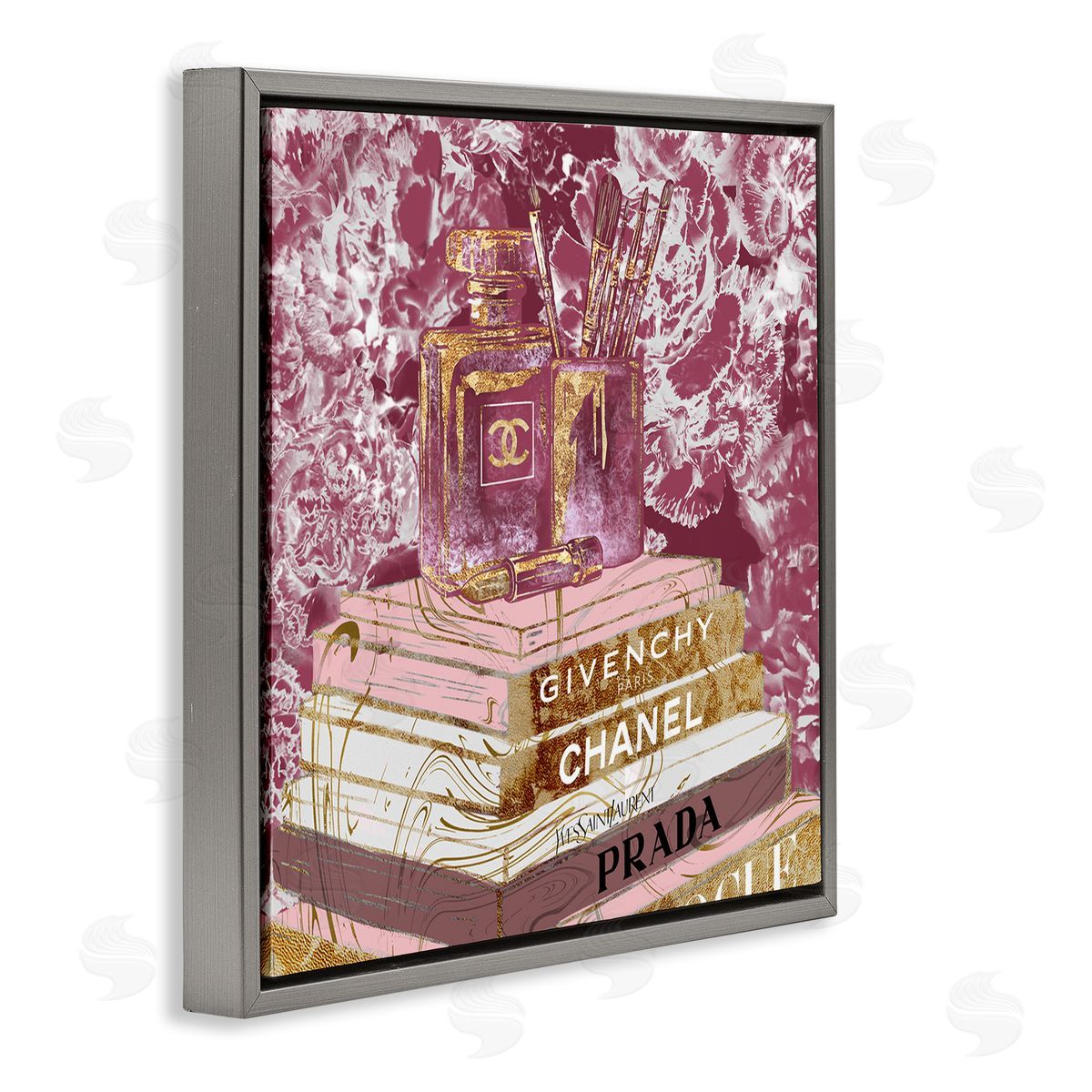 Cosmetics on Books Pink Grey Floating Frame Canvas Wall Art, Home Decor by Ziwei Li