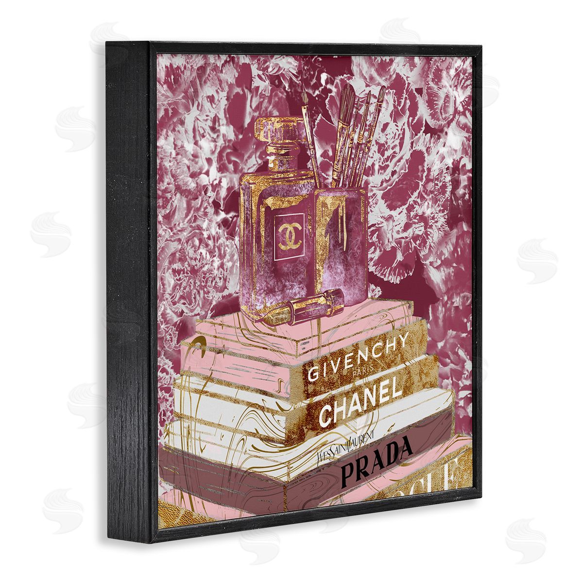Cosmetics on Books Pink Black Frame Print Wall Art, Home Decor by Ziwei Li